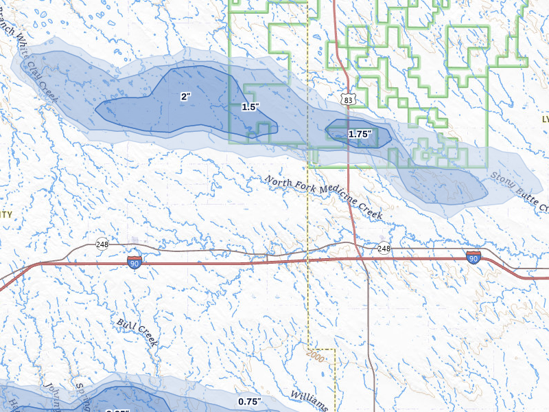 NEXRAD radar-signature map of the hail storm over Draper, SD on Jun 3, 2026
