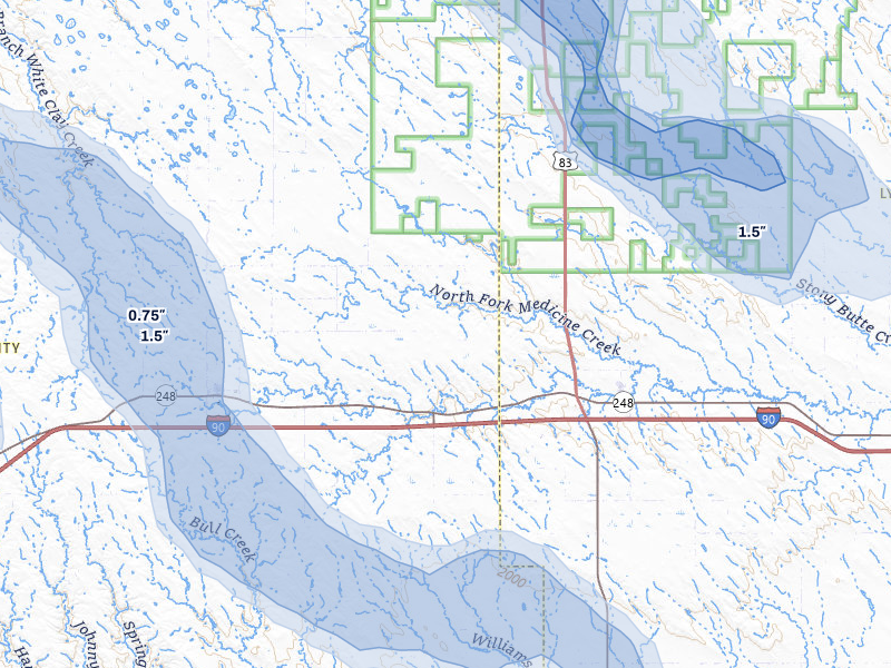 NEXRAD radar-signature map of the hail over Draper, SD
