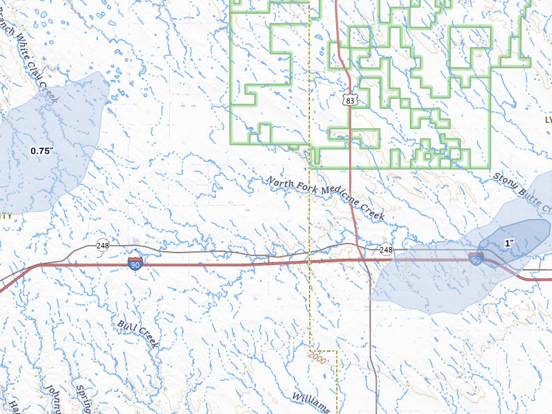 NEXRAD radar-signature map of the hail storm over Draper, SD on Jun 27, 2026