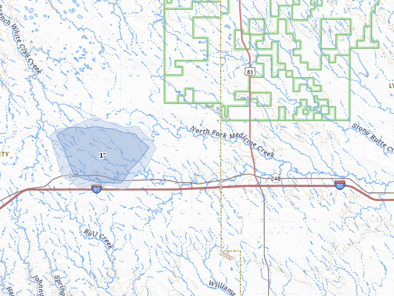 NEXRAD radar-signature map of the hail over Draper, SD