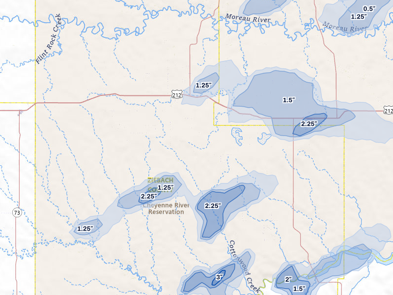 NEXRAD radar-signature map of the hail storm over Dupree, SD on Jul 25, 2026