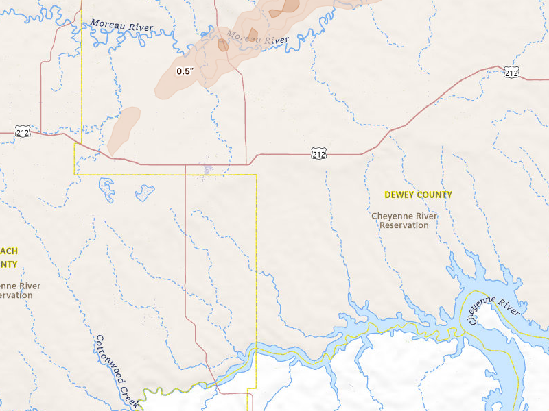 Radar-estimated hail-size map of the storm over Eagle Butte, SD on Jun 3, 2026