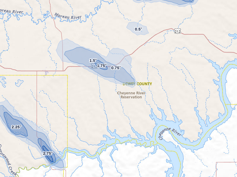 NEXRAD radar-signature map of the hail storm over Eagle Butte, SD on Aug 24, 2026