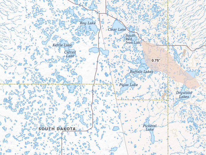 Radar-estimated hail-size map of the storm over Eden, SD on Jun 15, 2026