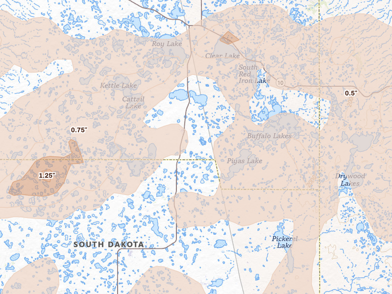 Radar-estimated hail-size map of the storm over Eden, SD on Jul 7, 2026
