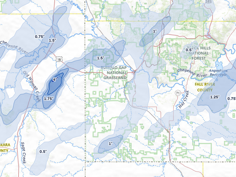 NEXRAD radar-signature map of the hail over Edgemont, SD