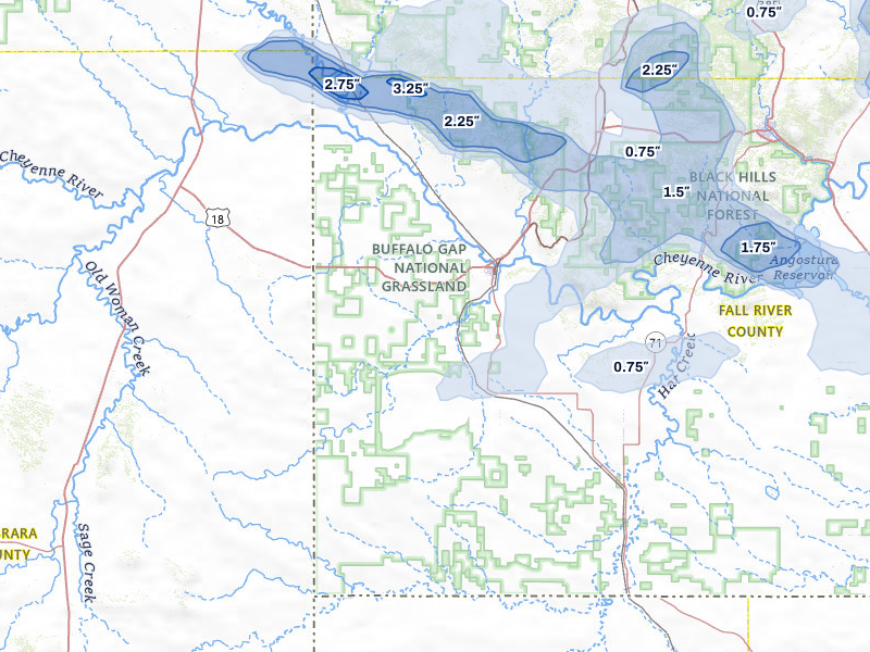NEXRAD radar-signature map of the hail storm over Edgemont, SD on Jul 3, 2026