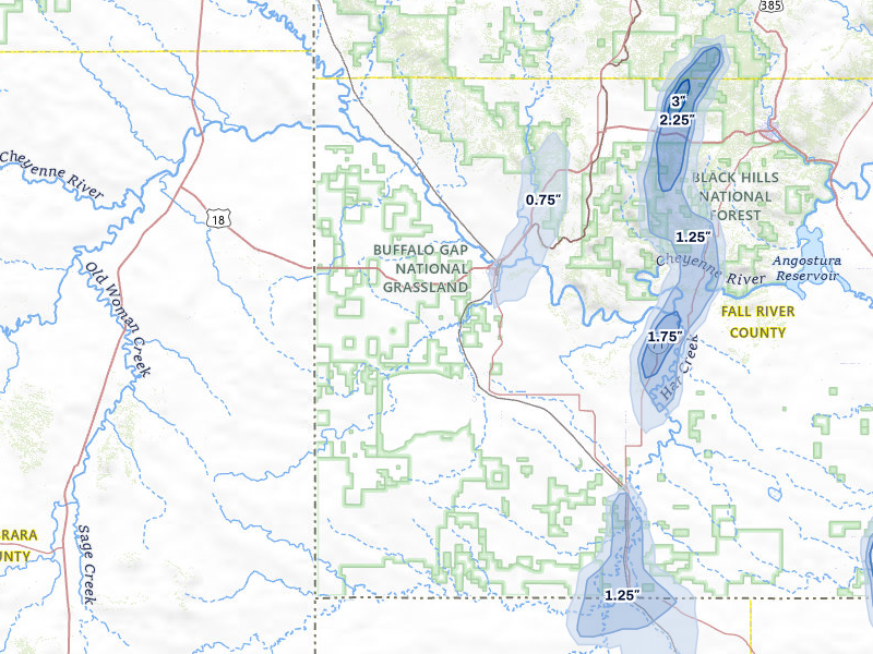 NEXRAD radar-signature map of the hail storm over Edgemont, SD on Jul 6, 2026