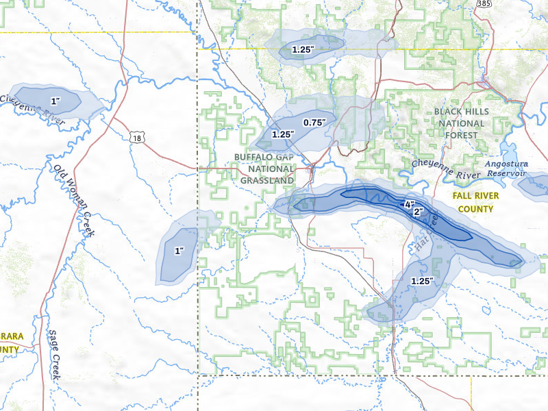 NEXRAD radar-signature map of the hail storm over Edgemont, SD on Jul 7, 2026