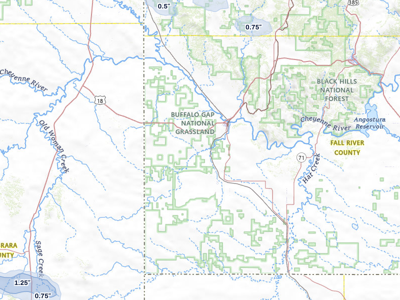 NEXRAD radar-signature map of the hail storm over Edgemont, SD on Jul 8, 2026