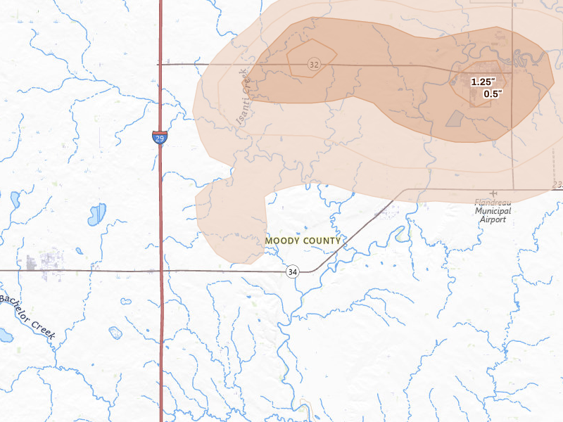Radar-estimated hail-size map of the storm over Egan, SD on May 24, 2026