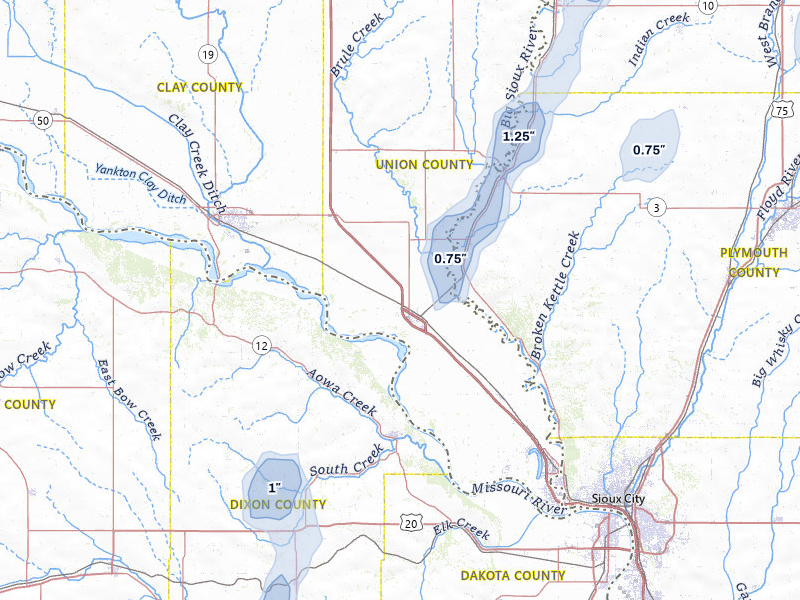 NEXRAD radar-signature map of the hail storm over Elk Point, SD on May 18, 2026
