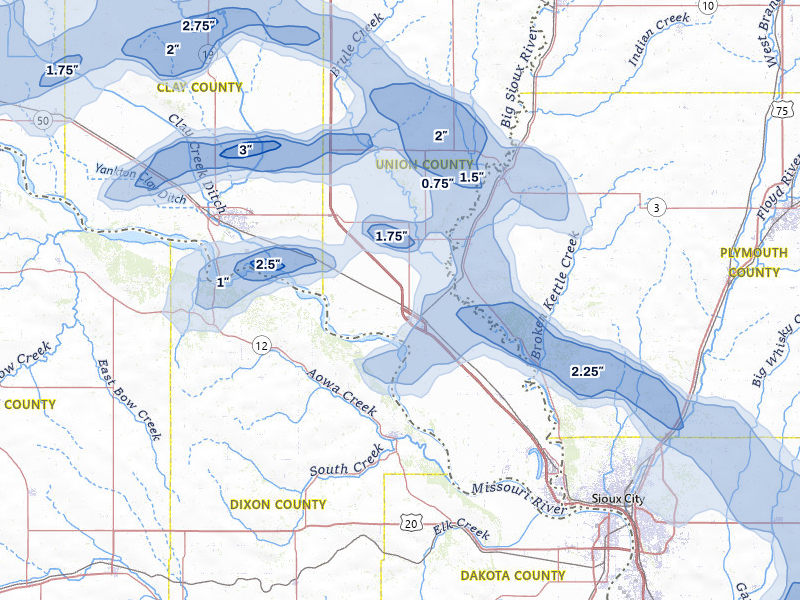 NEXRAD radar-signature map of the hail storm over Elk Point, SD on May 31, 2026