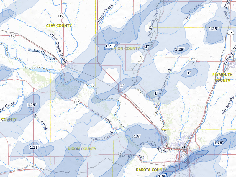 NEXRAD radar-signature map of the hail over Elk Point, SD