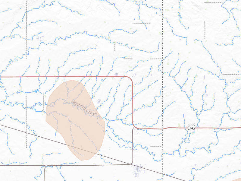 Radar-estimated hail-size map of the storm over Elkton, SD on Jul 2, 2026