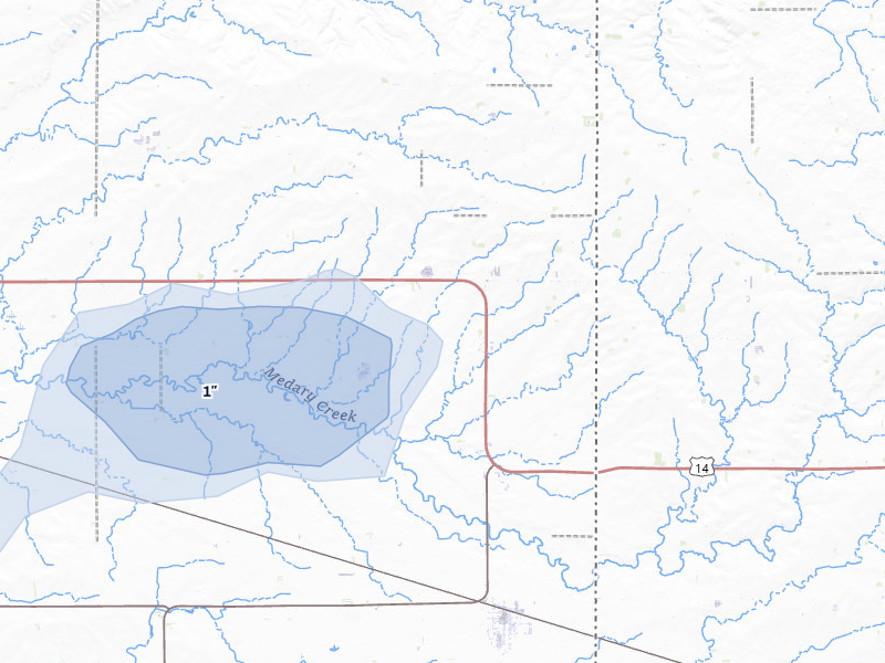 NEXRAD radar-signature map of the hail storm over Elkton, SD on Jul 2, 2026