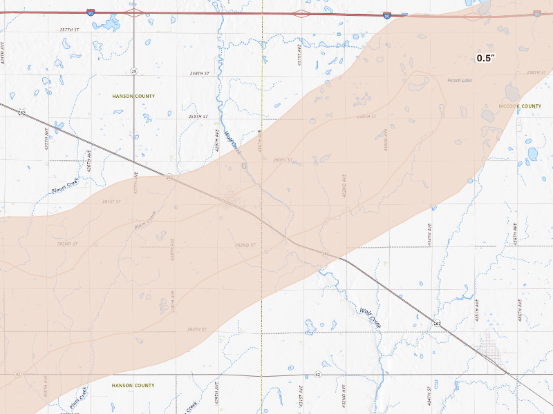 Radar-estimated hail-size map of the storm over Emery, SD