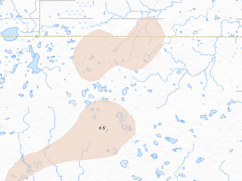 Radar-estimated hail-size map of the storm over Erwin, SD on Jun 4, 2026