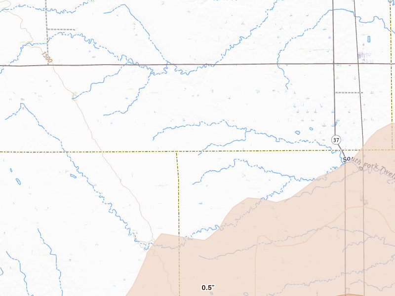Radar-estimated hail-size map of the storm over Ethan, SD on Jul 2, 2026