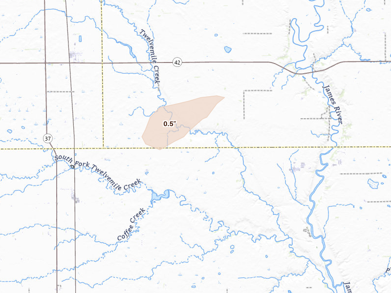 Radar-estimated hail-size map of the storm over Ethan, SD