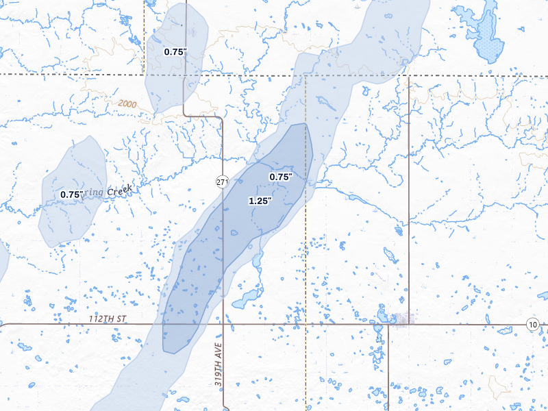 NEXRAD radar-signature map of the hail over Eureka, SD