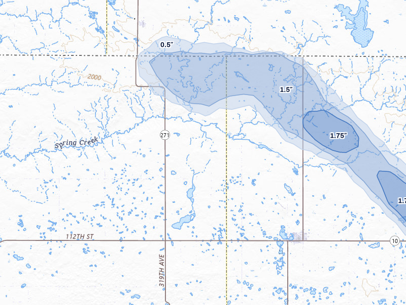NEXRAD radar-signature map of the hail over Eureka, SD