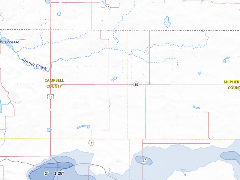 NEXRAD radar-signature map of the hail storm over Eureka, SD on Jul 25, 2026