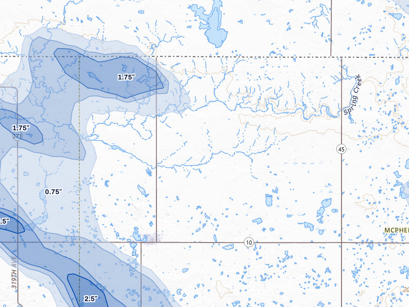 NEXRAD radar-signature map of the hail storm over Eureka, SD on Aug 8, 2026