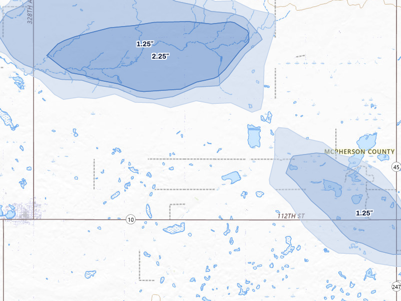 NEXRAD radar-signature map of the hail storm over Eureka, SD on Aug 12, 2026