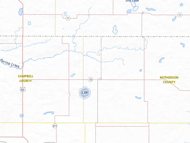 NEXRAD radar-signature map of the hail storm over Eureka, SD on Aug 29, 2026