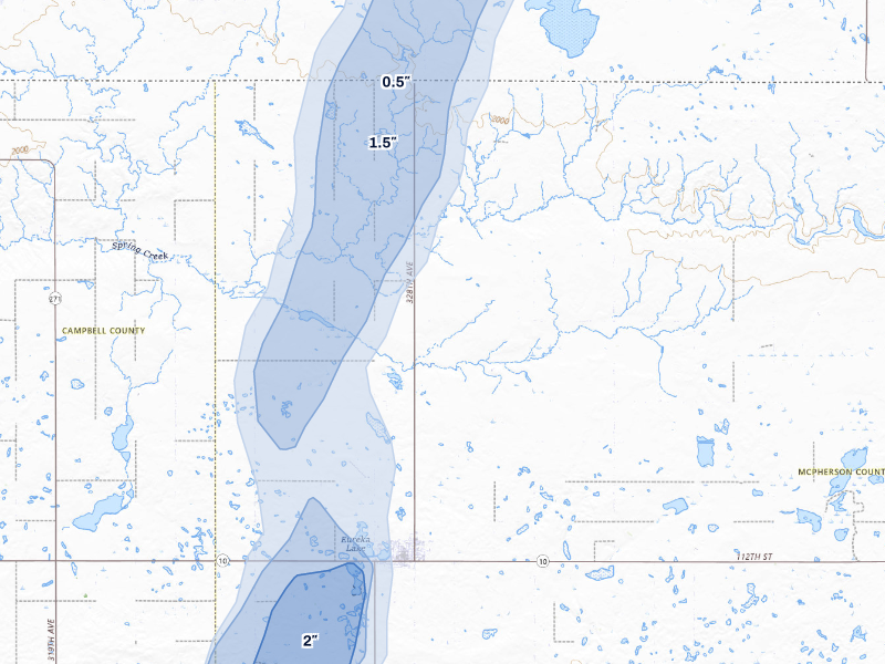 NEXRAD radar-signature map of the hail storm over Eureka, SD on Sep 6, 2026