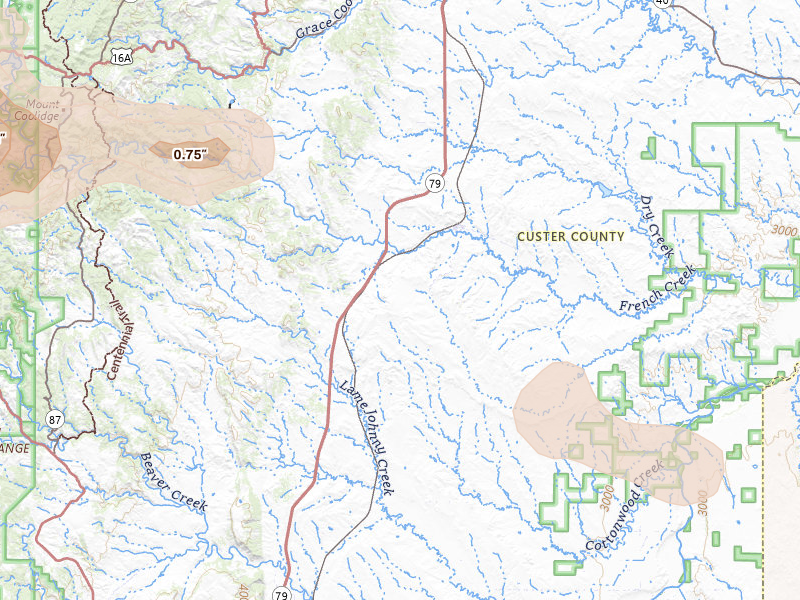 Radar-estimated hail-size map of the storm over Fairburn, SD on Jul 9, 2026
