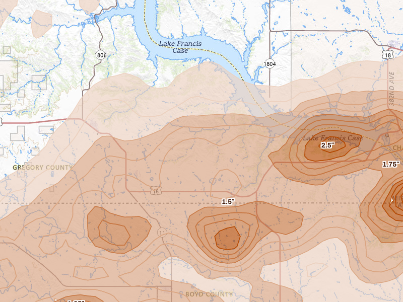 Radar-estimated hail-size map of the storm over Fairfax, SD on Sep 1, 2026