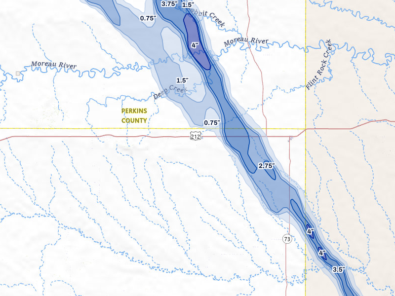 NEXRAD radar-signature map of the hail storm over Faith, SD on Aug 10, 2026
