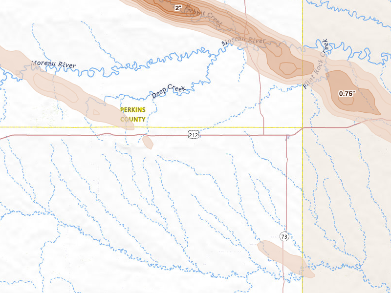 Radar-estimated hail-size map of the storm over Faith, SD on Aug 17, 2026