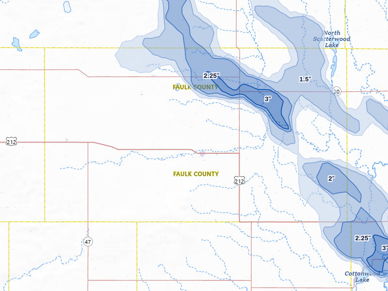 NEXRAD radar-signature map of the hail storm over Faulkton, SD on Aug 8, 2026