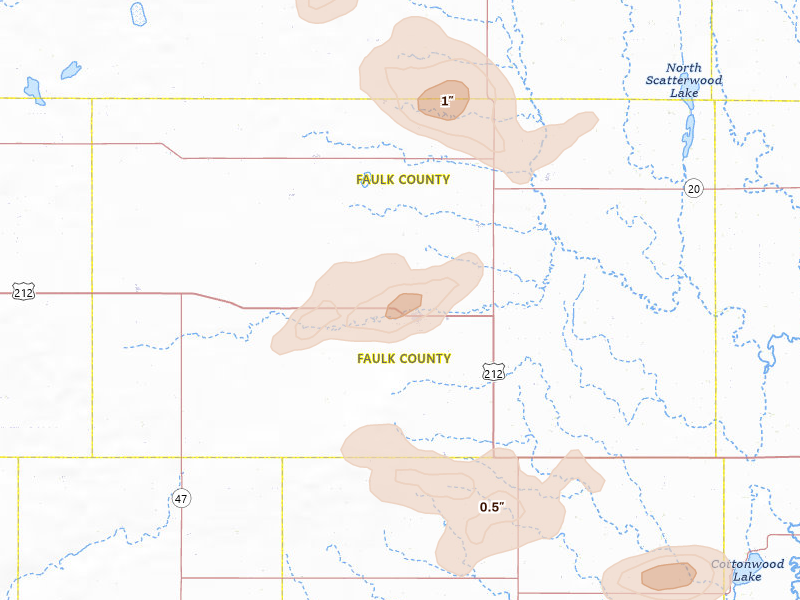 Radar-estimated hail-size map of the storm over Faulkton, SD