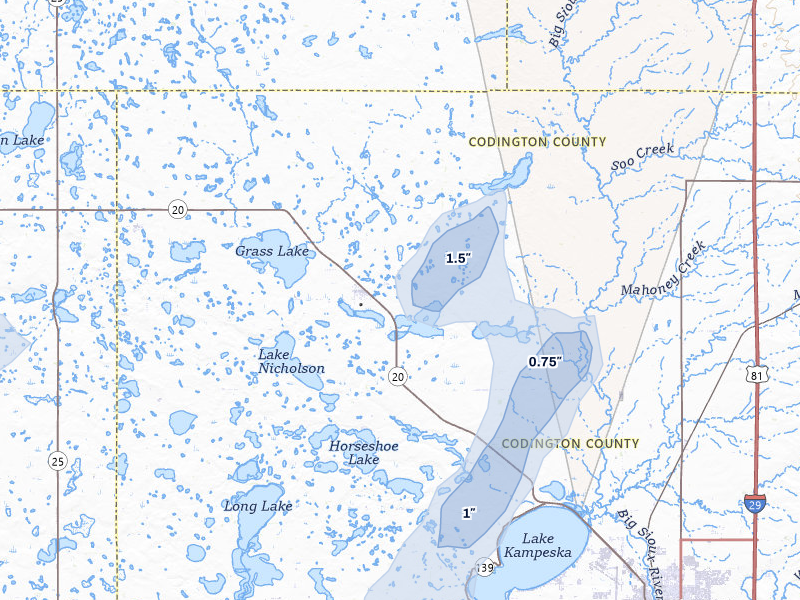 NEXRAD radar-signature map of the hail storm over Florence, SD on Jun 27, 2026