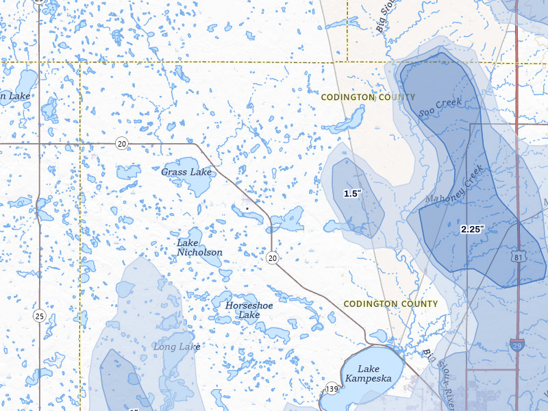 NEXRAD radar-signature map of the hail storm over Florence, SD on Jul 6, 2026