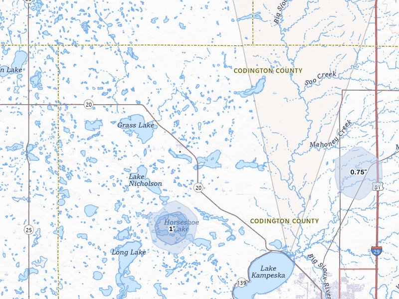 NEXRAD radar-signature map of the hail storm over Florence, SD on Jul 25, 2026