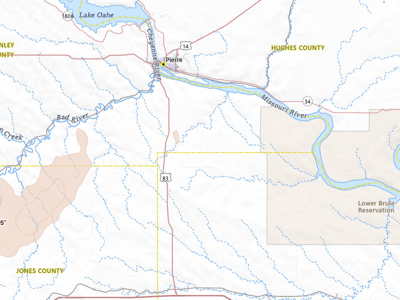 Radar-estimated hail-size map of the storm over Fort Pierre, SD on Apr 22, 2026