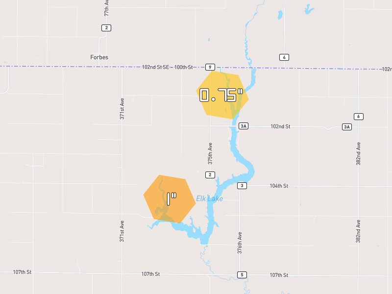 Hail map of Frederick, SD on Jun 3, 2026, hail up to 3"
