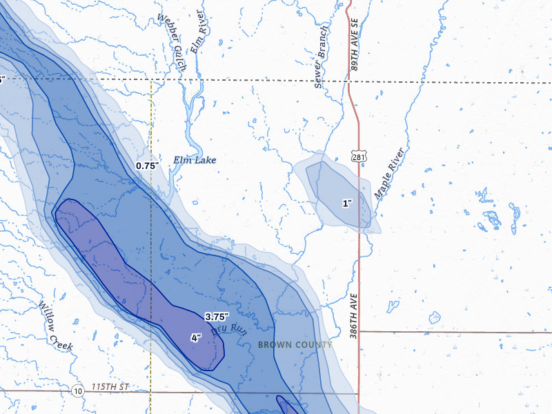 NEXRAD radar-signature map of the hail storm over Frederick, SD on Jul 24, 2026