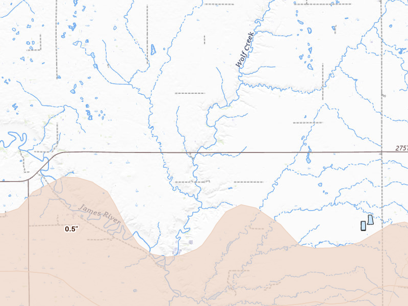 Radar-estimated hail-size map of the storm over Freeman, SD on May 17, 2026