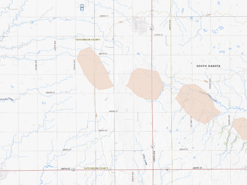 Radar-estimated hail-size map of the storm over Freeman, SD