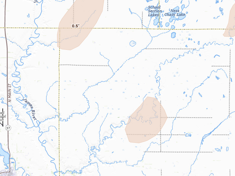 Radar-estimated hail-size map of the storm over Fulton, SD on Jun 9, 2026