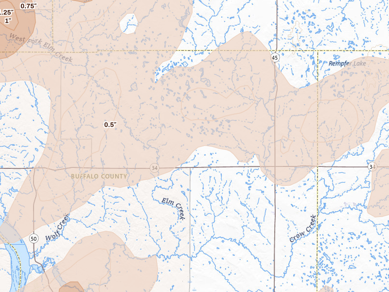 Radar-estimated hail-size map of the storm over Gann Valley, SD on Jun 9, 2026
