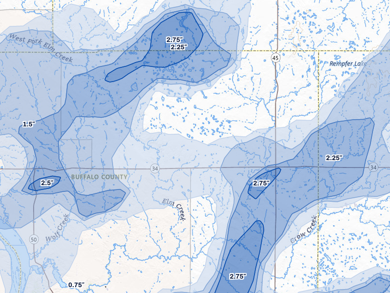 NEXRAD radar-signature map of the hail over Gann Valley, SD