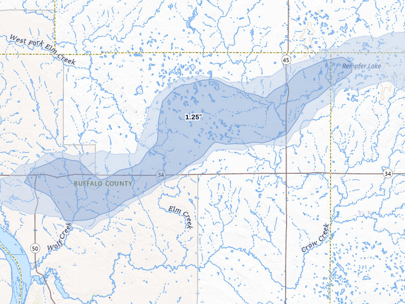 NEXRAD radar-signature map of the hail storm over Gann Valley, SD on Jul 25, 2026