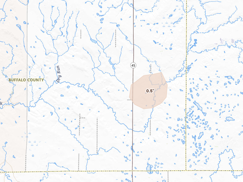 Radar-estimated hail-size map of the storm over Gann Valley, SD on Sep 1, 2026